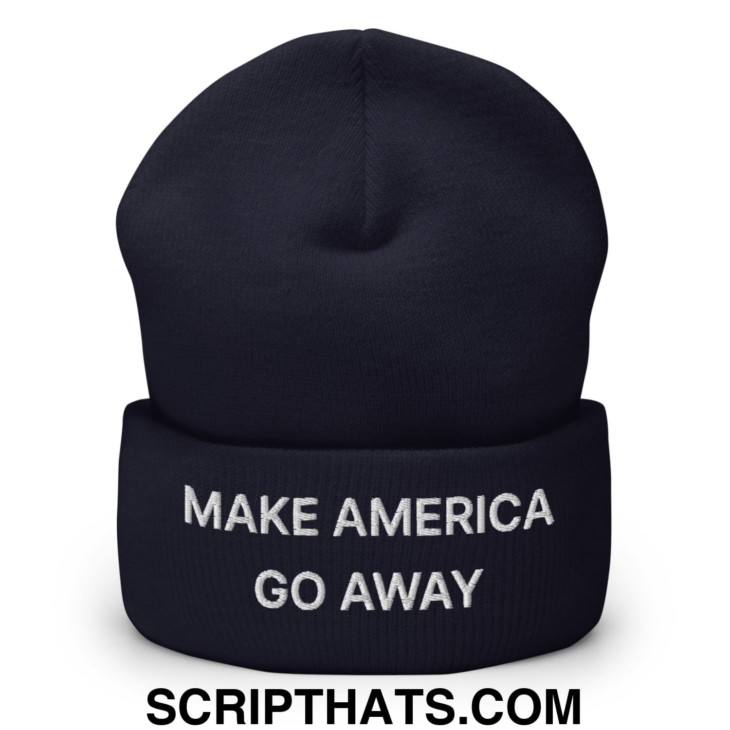 Make America Go Away Embroidered Knit Cuffed Beanie Navy
