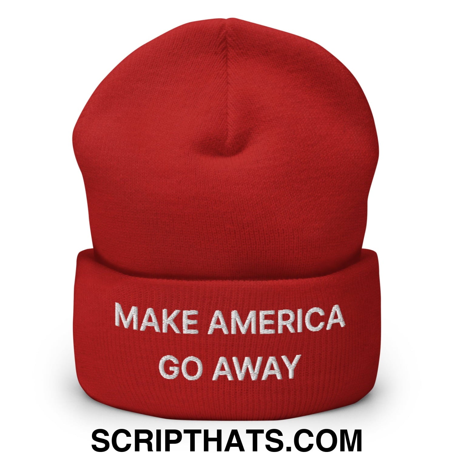 Make America Go Away Embroidered Knit Cuffed Beanie Red
