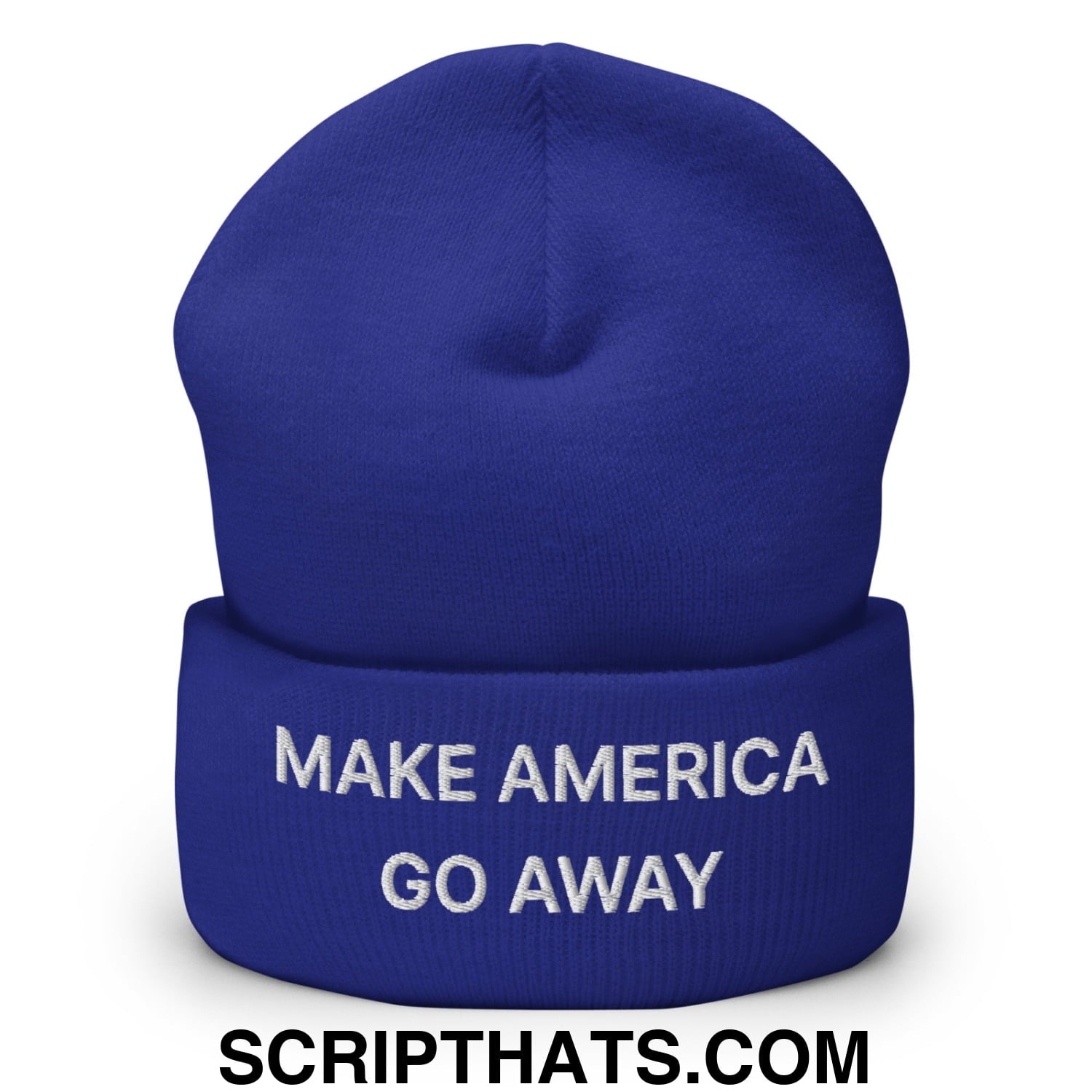 Make America Go Away Embroidered Knit Cuffed Beanie Royal