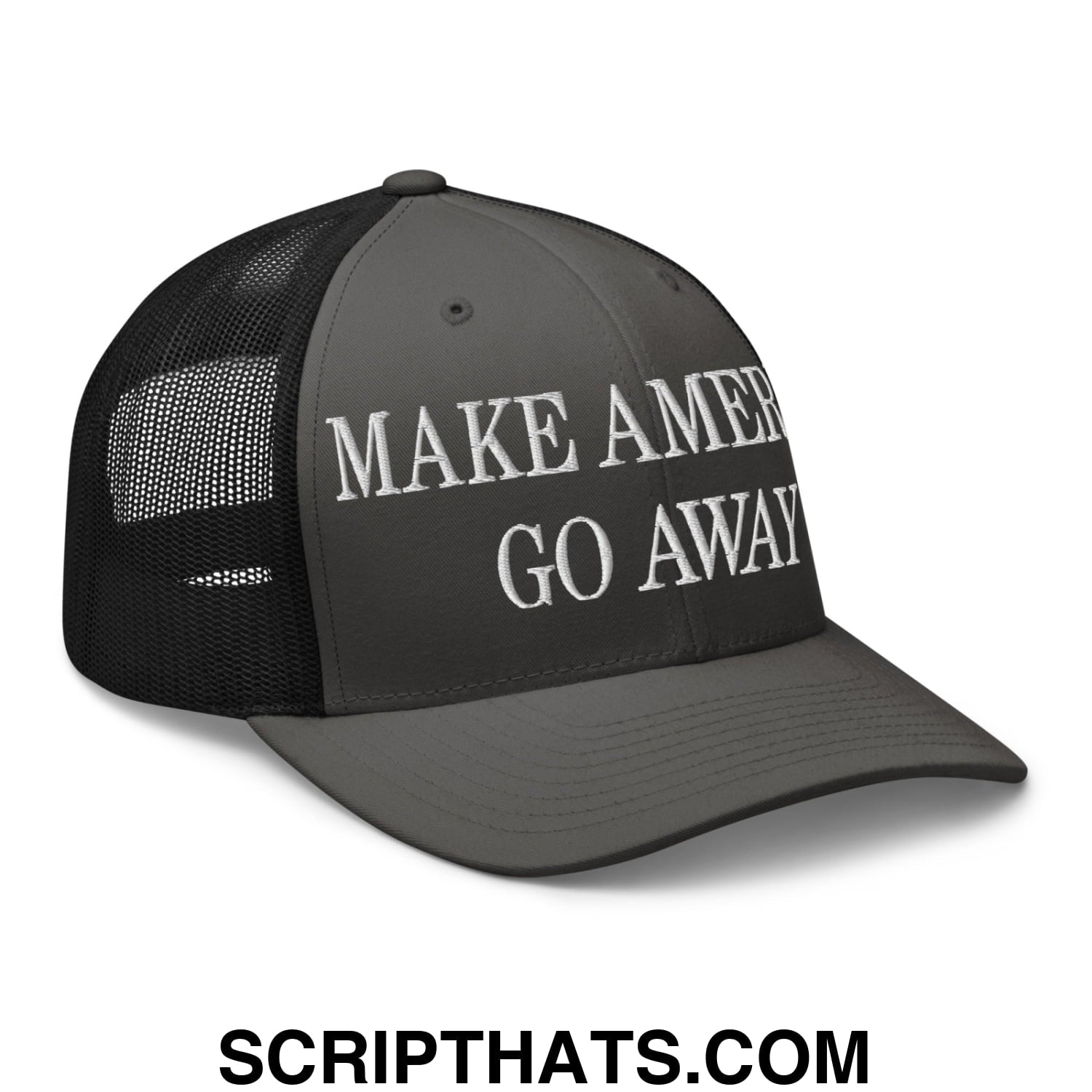 Make America Go Away Embroidered Mesh Trucker Hat Charcoal Black