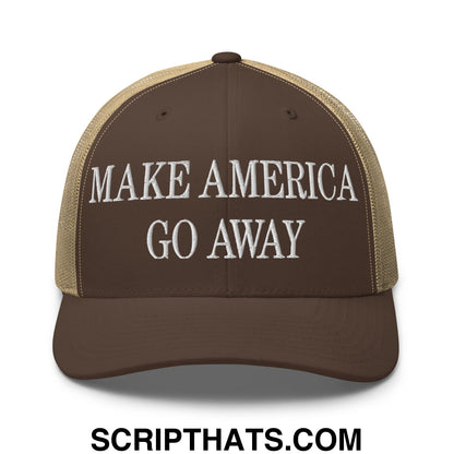 Make America Go Away Embroidered Mesh Trucker Hat Brown Khaki