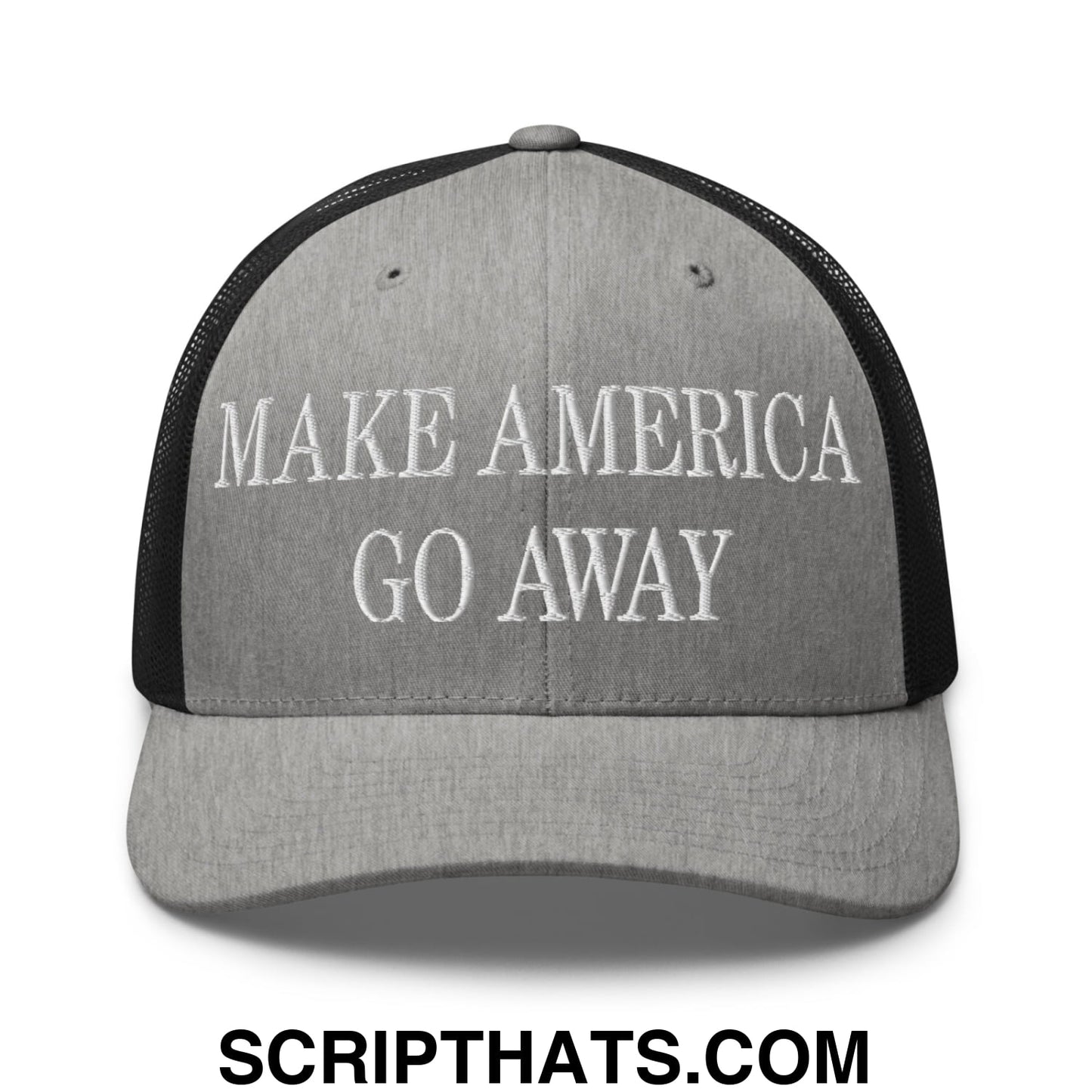 Make America Go Away Embroidered Mesh Trucker Hat Heather Black