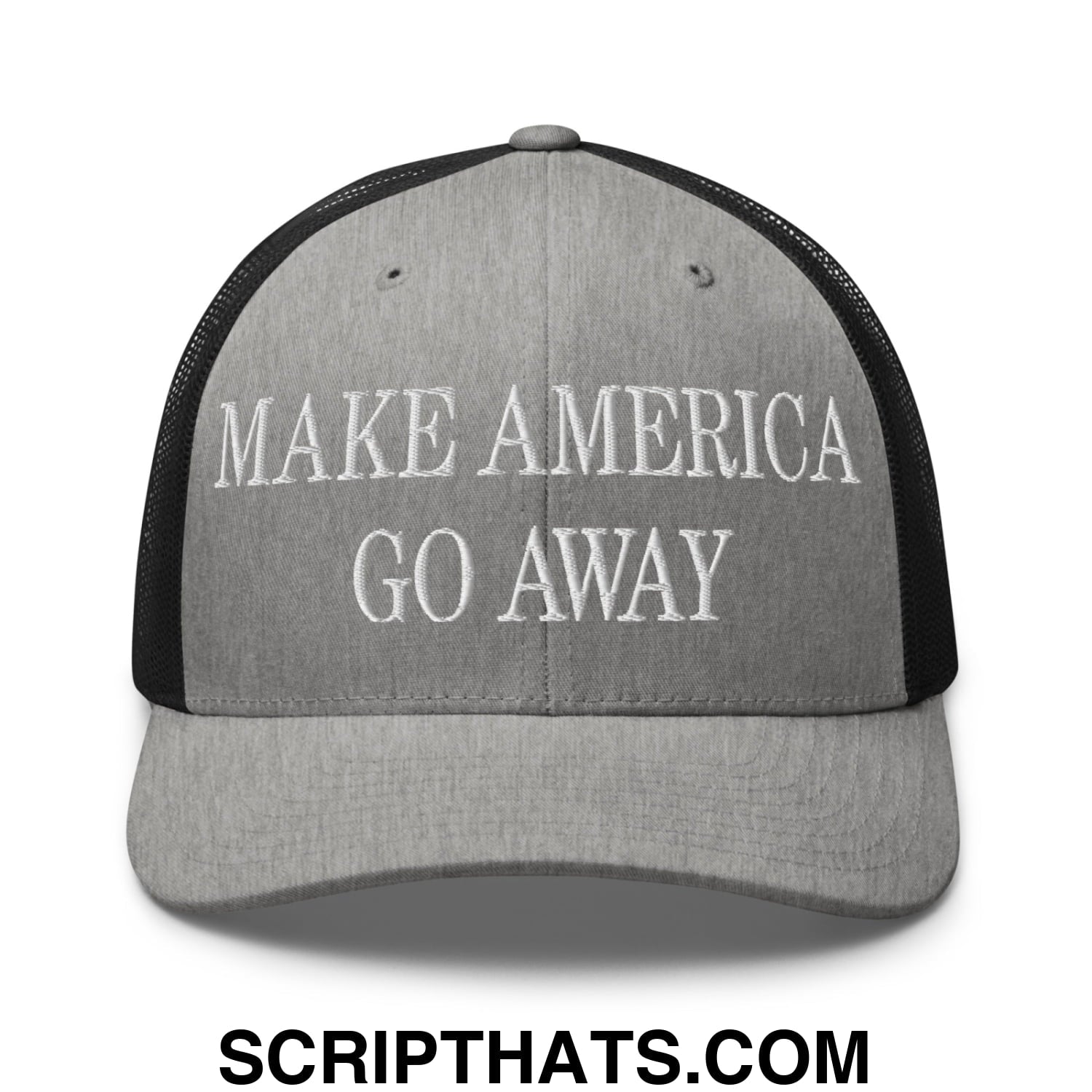 Make America Go Away Embroidered Mesh Trucker Hat Heather Black
