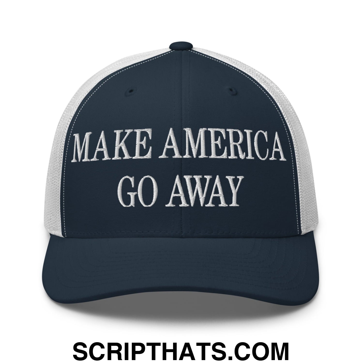 Make America Go Away Embroidered Mesh Trucker Hat Navy White
