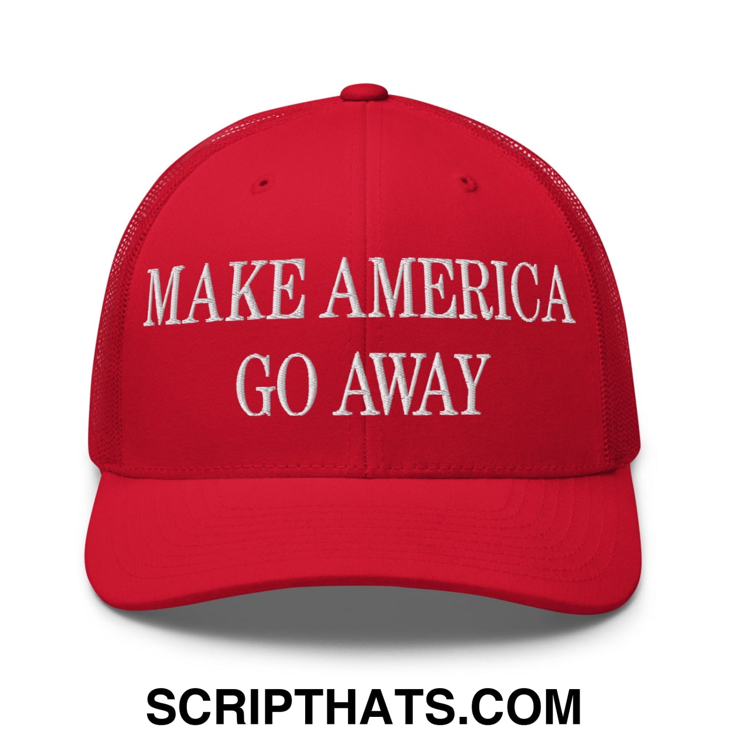 Make America Go Away Embroidered Mesh Trucker Hat Red