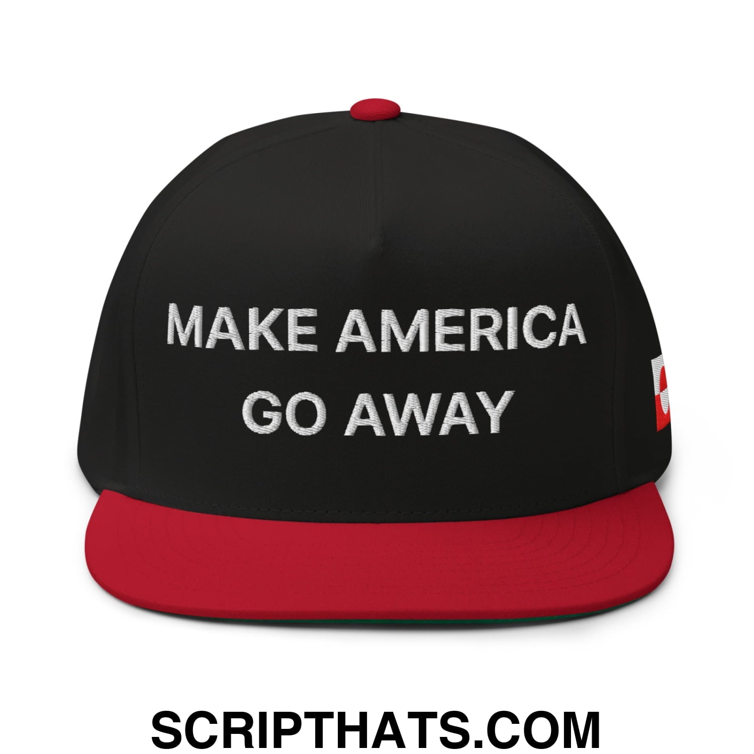 Make America Go Away Greenland Flag Embroidered Flat Bill Brim 5 Panel Snapback Hat Black Red