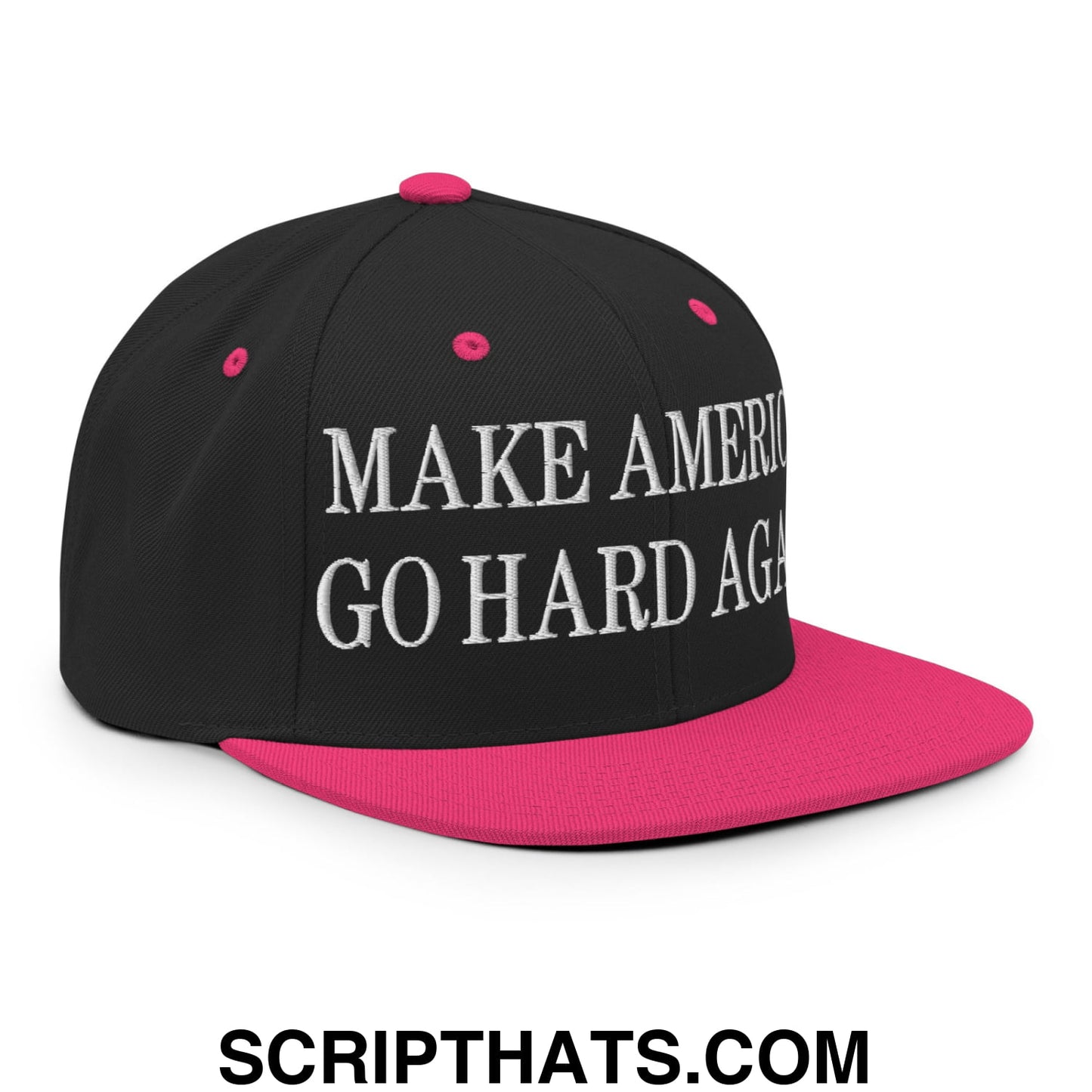 Make America Go Hard Again Embroidered Flat Bill Brim Snapback Hat Black Neon Pink