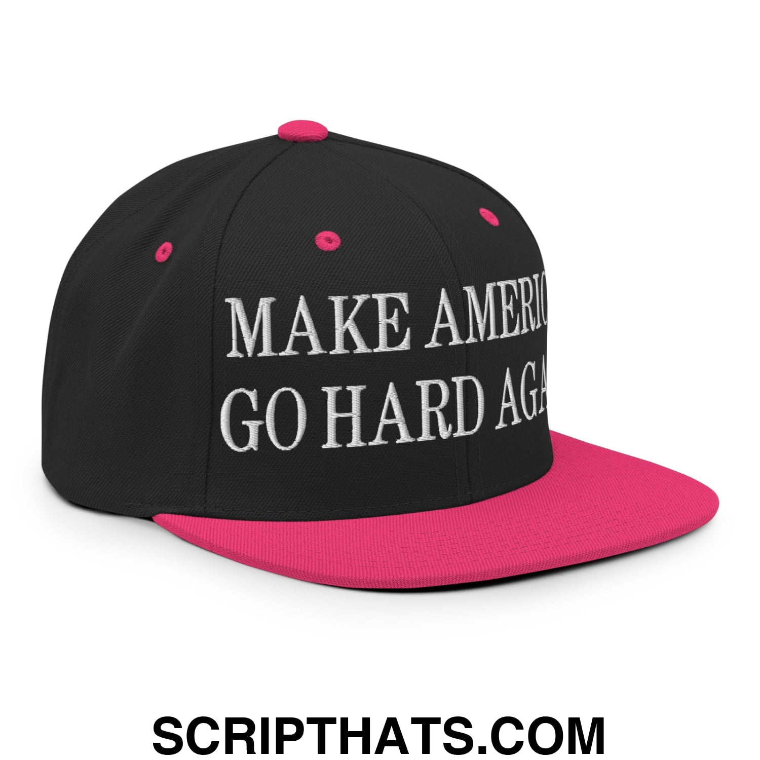Make America Go Hard Again Embroidered Flat Bill Brim Snapback Hat Black Neon Pink