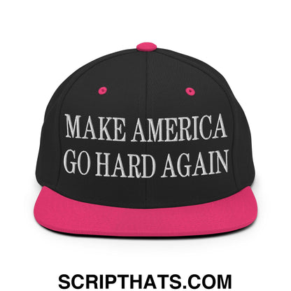 Make America Go Hard Again Embroidered Flat Bill Brim Snapback Hat Black Neon Pink
