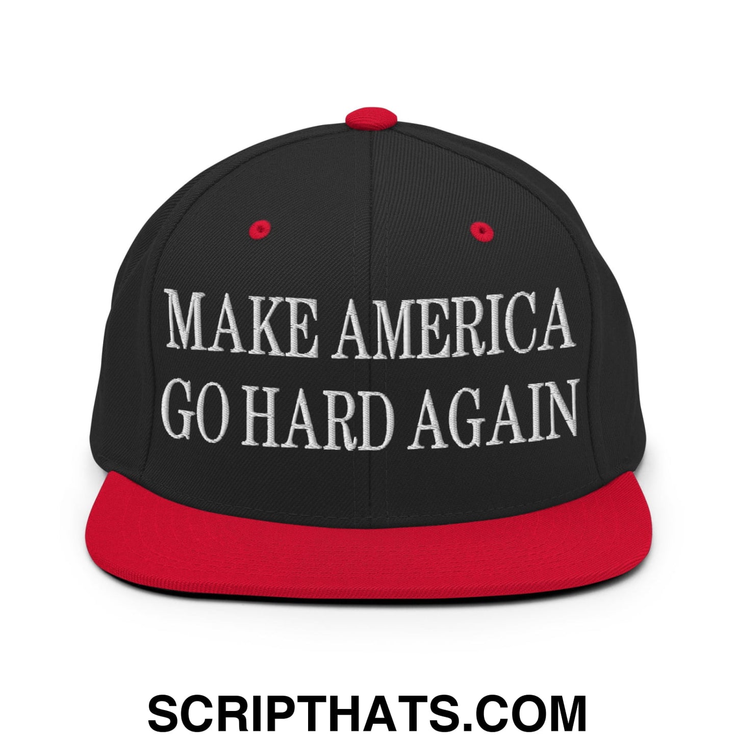Make America Go Hard Again Embroidered Flat Bill Brim Snapback Hat Black Red