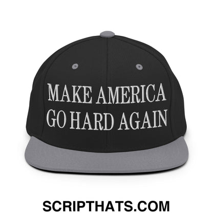 Make America Go Hard Again Embroidered Flat Bill Brim Snapback Hat Black Silver