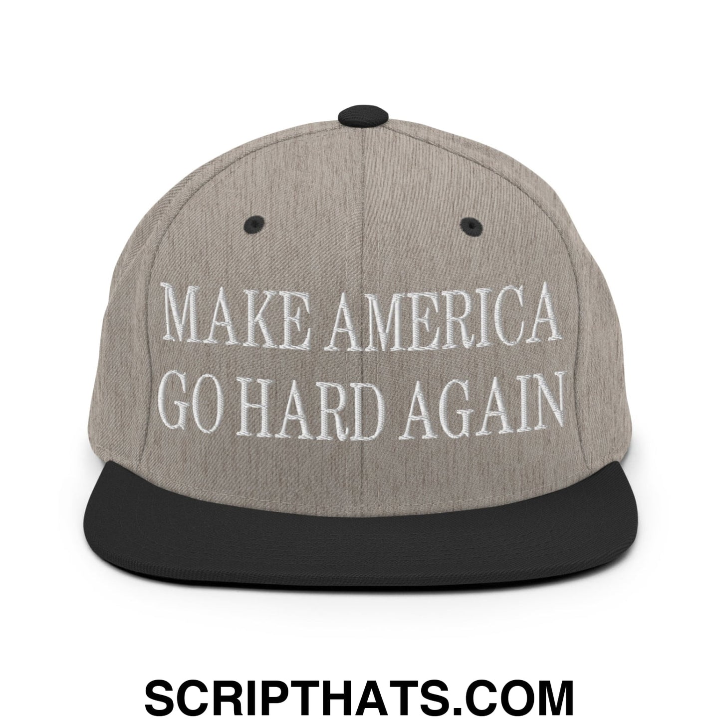 Make America Go Hard Again Embroidered Flat Bill Brim Snapback Hat Heather Black