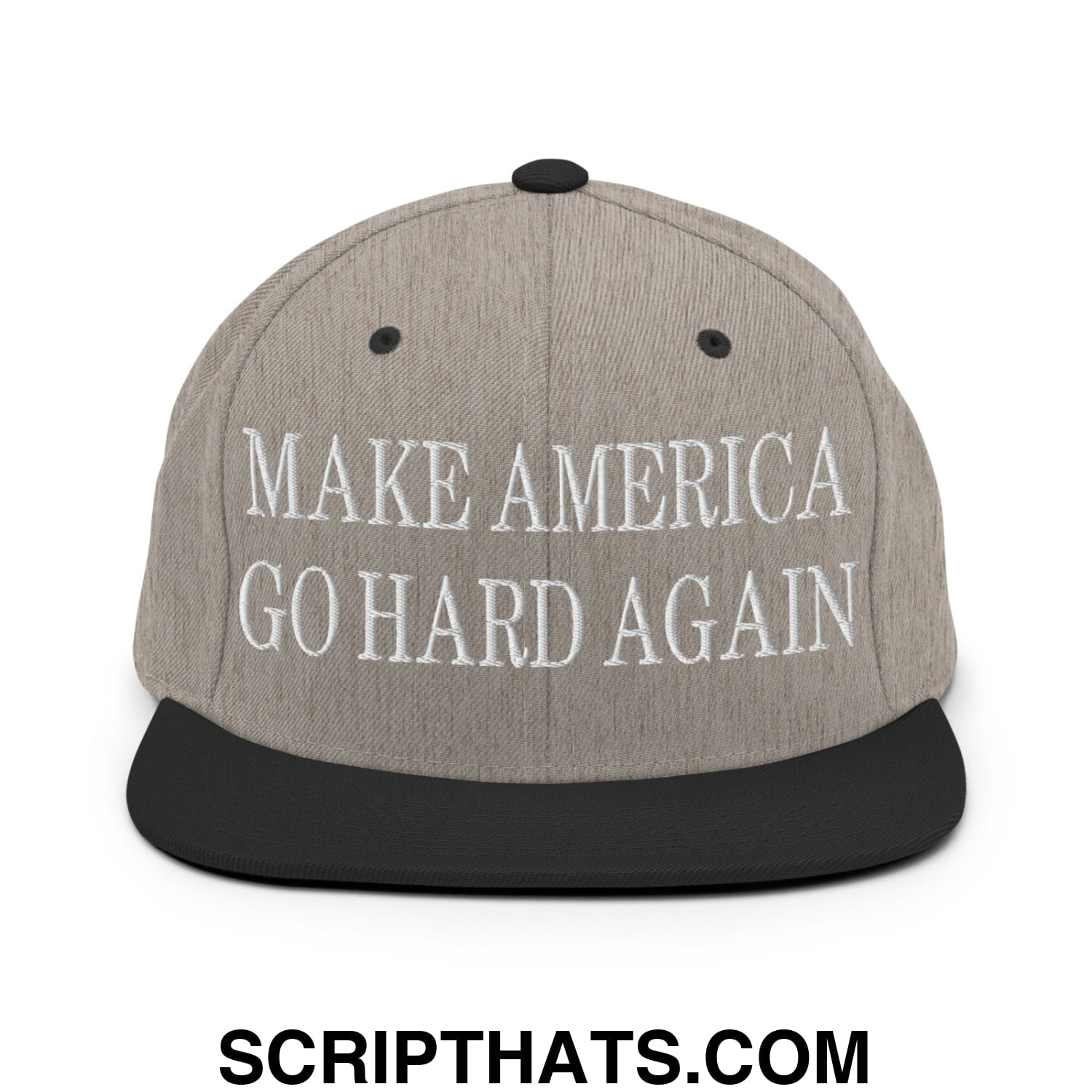 Make America Go Hard Again Embroidered Flat Bill Brim Snapback Hat Heather Black