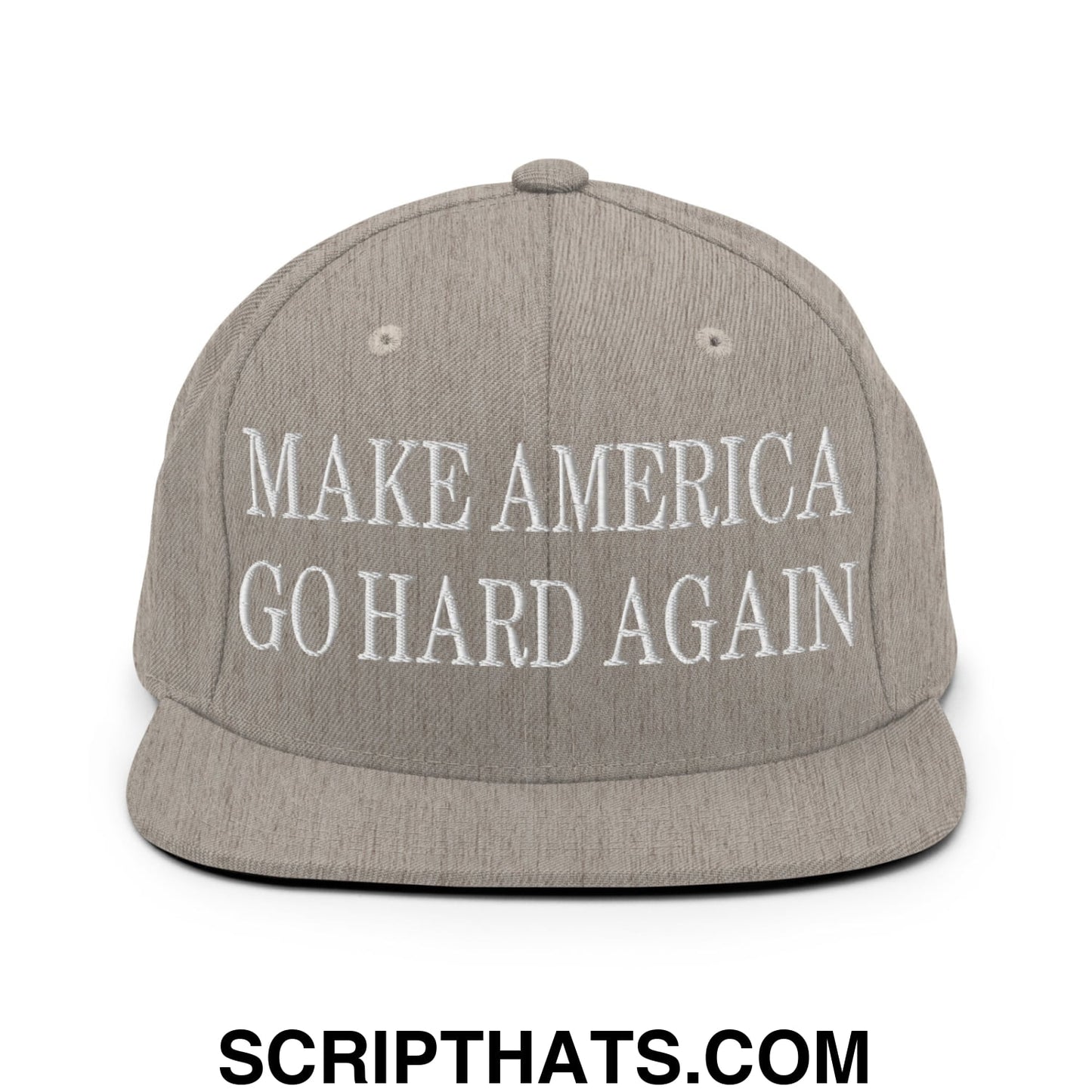 Make America Go Hard Again Embroidered Flat Bill Brim Snapback Hat Heather Grey