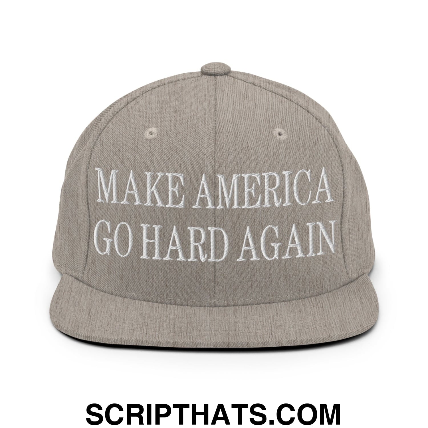 Make America Go Hard Again Embroidered Flat Bill Brim Snapback Hat Heather Grey