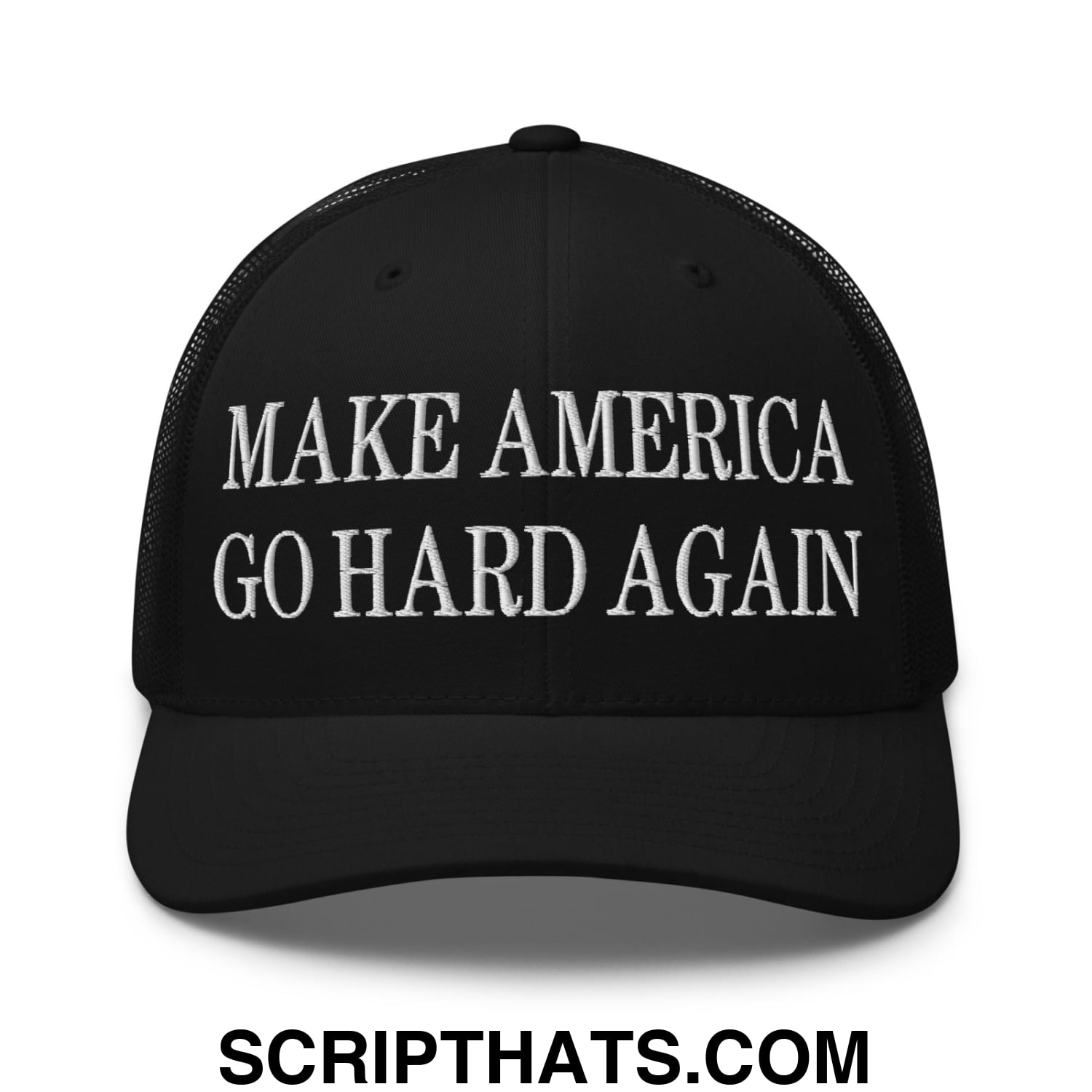 Make America Go Hard Again Embroidered Mesh Trucker Hat Black