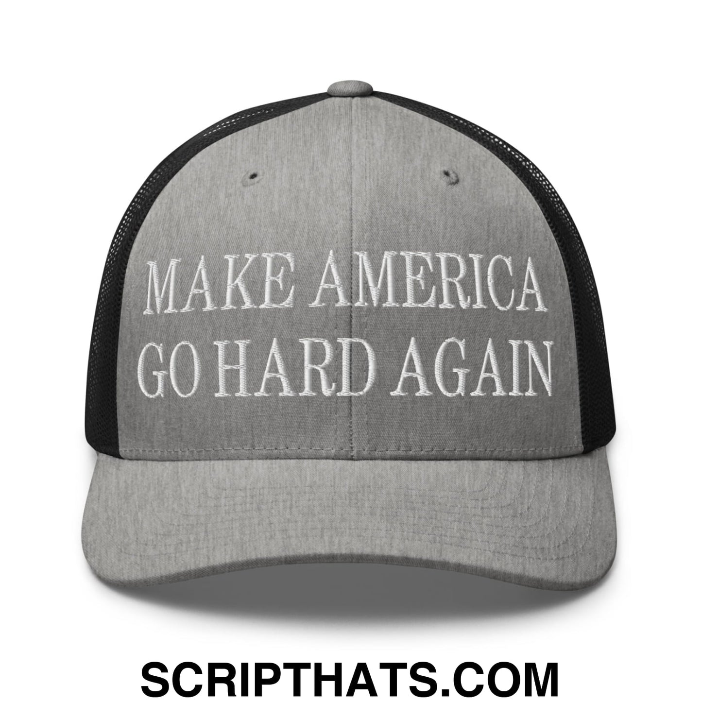 Make America Go Hard Again Embroidered Mesh Trucker Hat Heather Black