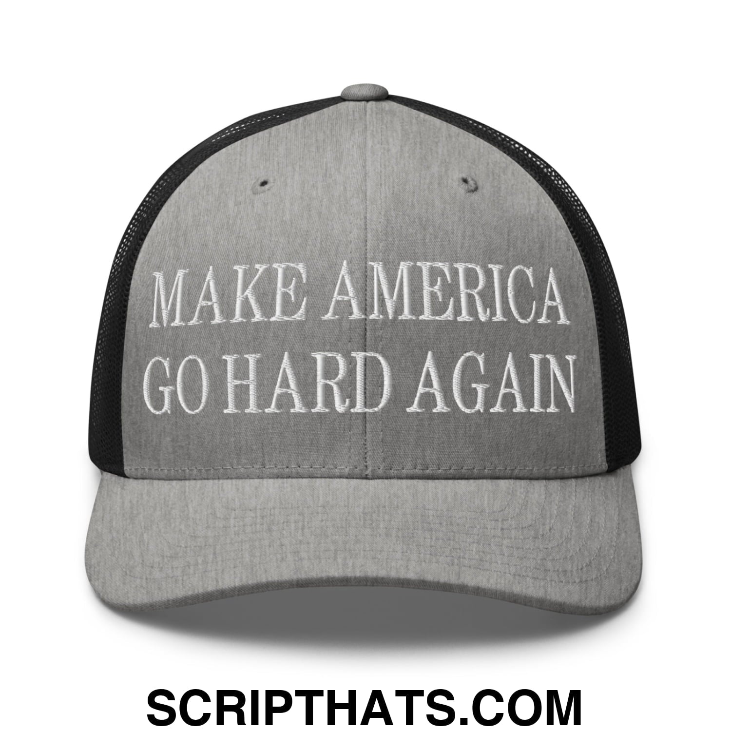 Make America Go Hard Again Embroidered Mesh Trucker Hat Heather Black