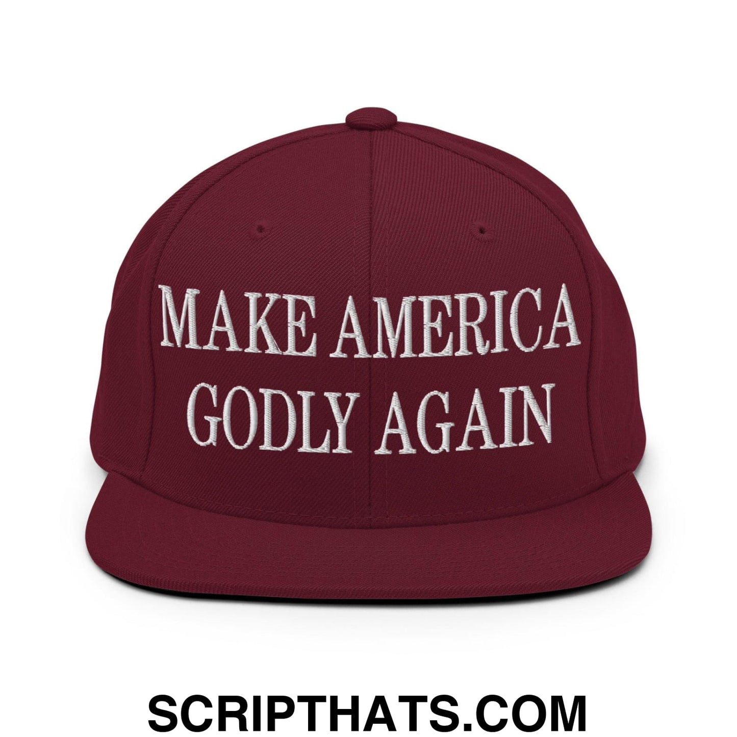 Make America Godly Again Embroidered Flat Bill Brim Snapback Hat Maroon