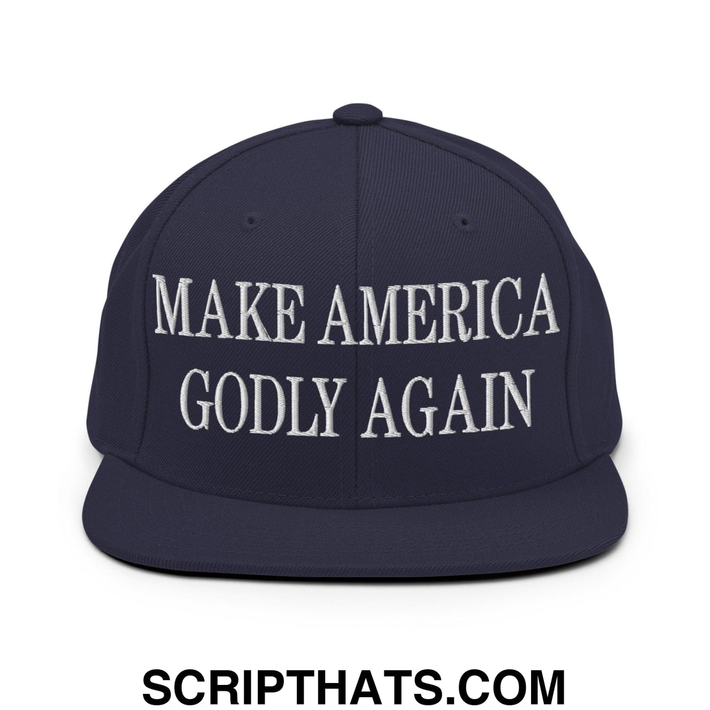 Make America Godly Again Embroidered Flat Bill Brim Snapback Hat Navy