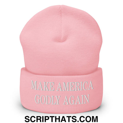 Make America Godly Again Embroidered Knit Cuffed Beanie Baby Pink