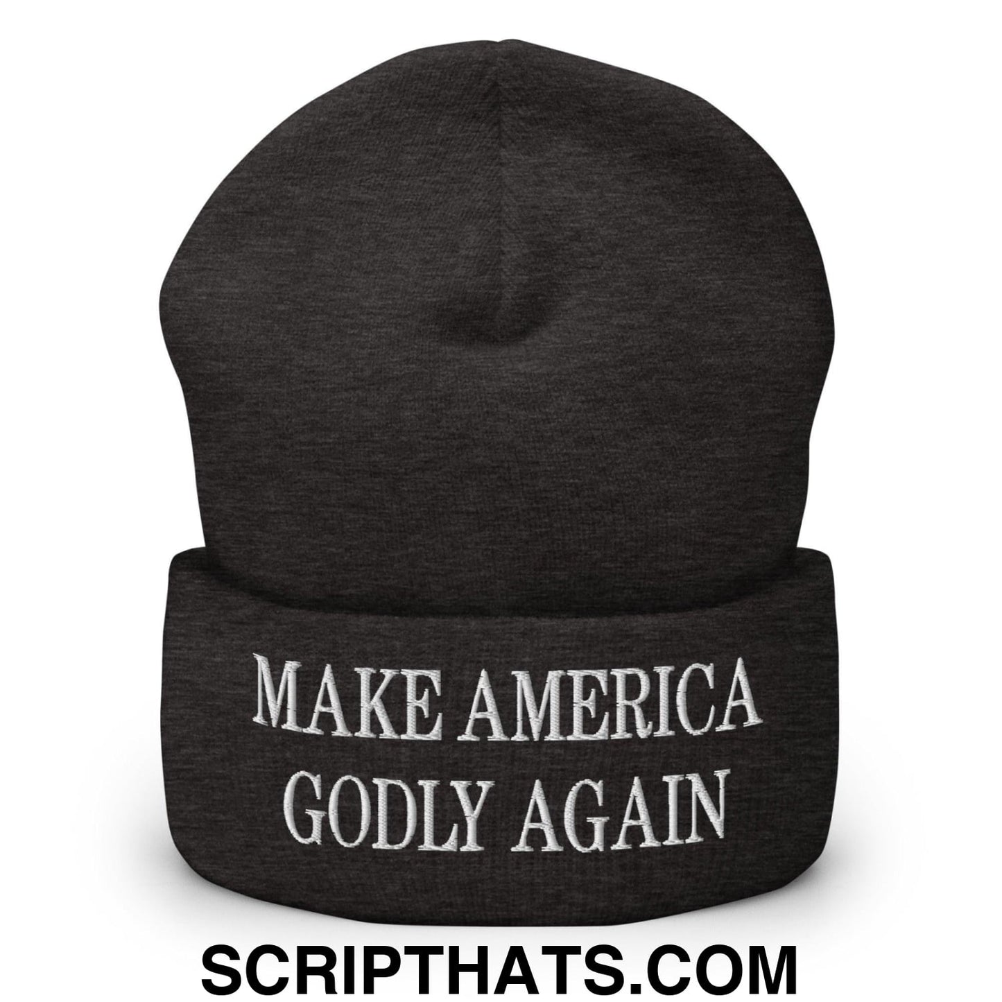 Make America Godly Again Embroidered Knit Cuffed Beanie Dark Grey