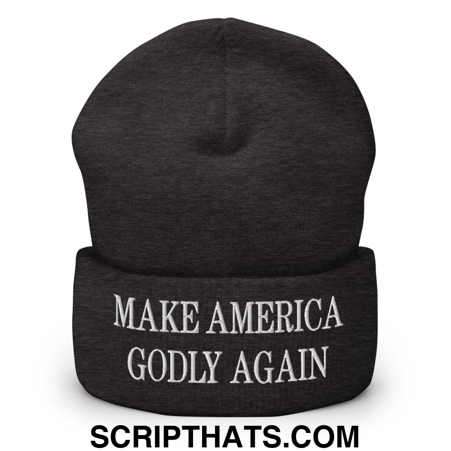Make America Godly Again Embroidered Knit Cuffed Beanie Dark Grey