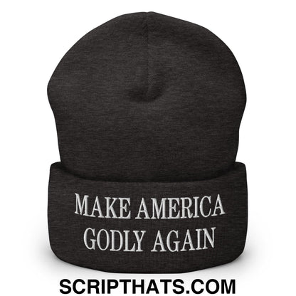 Make America Godly Again Embroidered Knit Cuffed Beanie Dark Grey