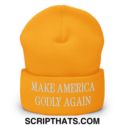 Make America Godly Again Embroidered Knit Cuffed Beanie Gold