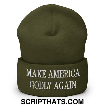 Make America Godly Again Embroidered Knit Cuffed Beanie Olive