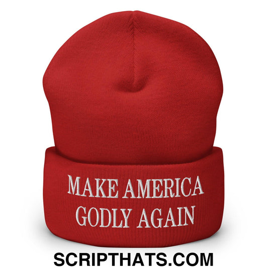 Make America Godly Again Embroidered Knit Cuffed Beanie Red