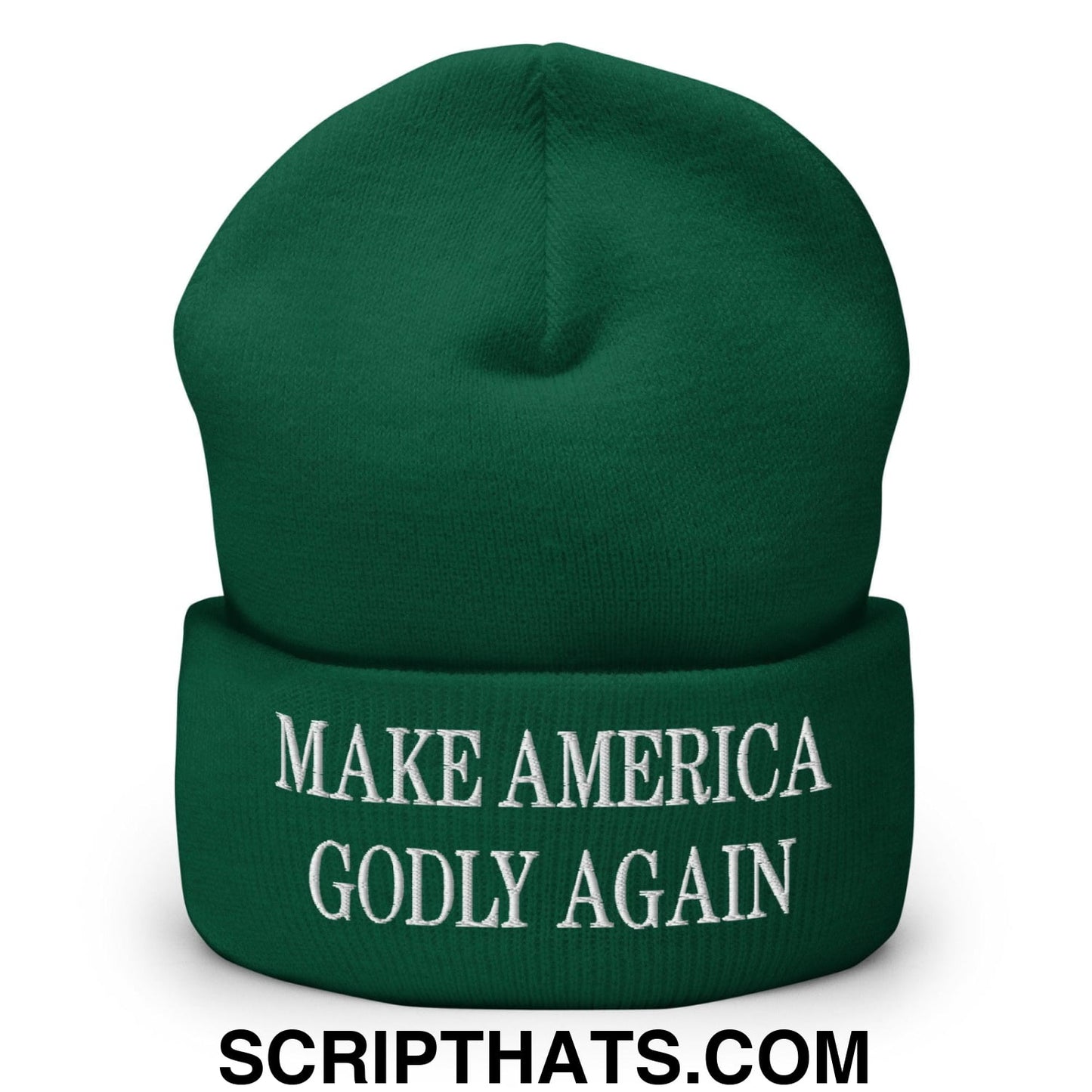 Make America Godly Again Embroidered Knit Cuffed Beanie Spruce