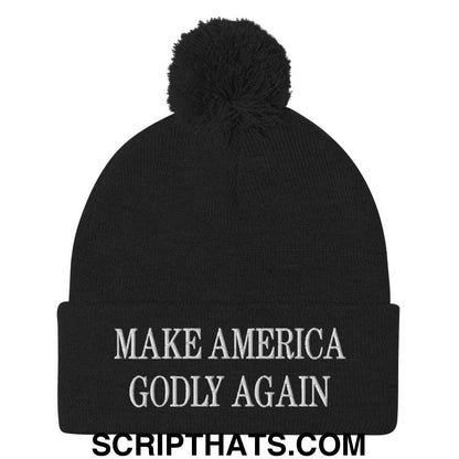 Make America Godly Again Embroidered Knit Pom Pom Beanie Black