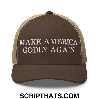 Make America Godly Again Retro Trucker Hat Brown Khaki