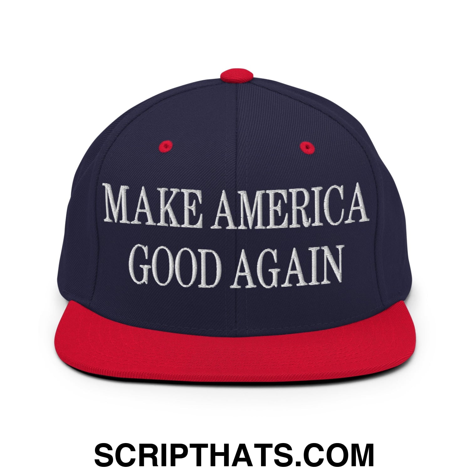 Make America Good Again Embroidered Flat Bill Brim Snapback Hat Navy Red