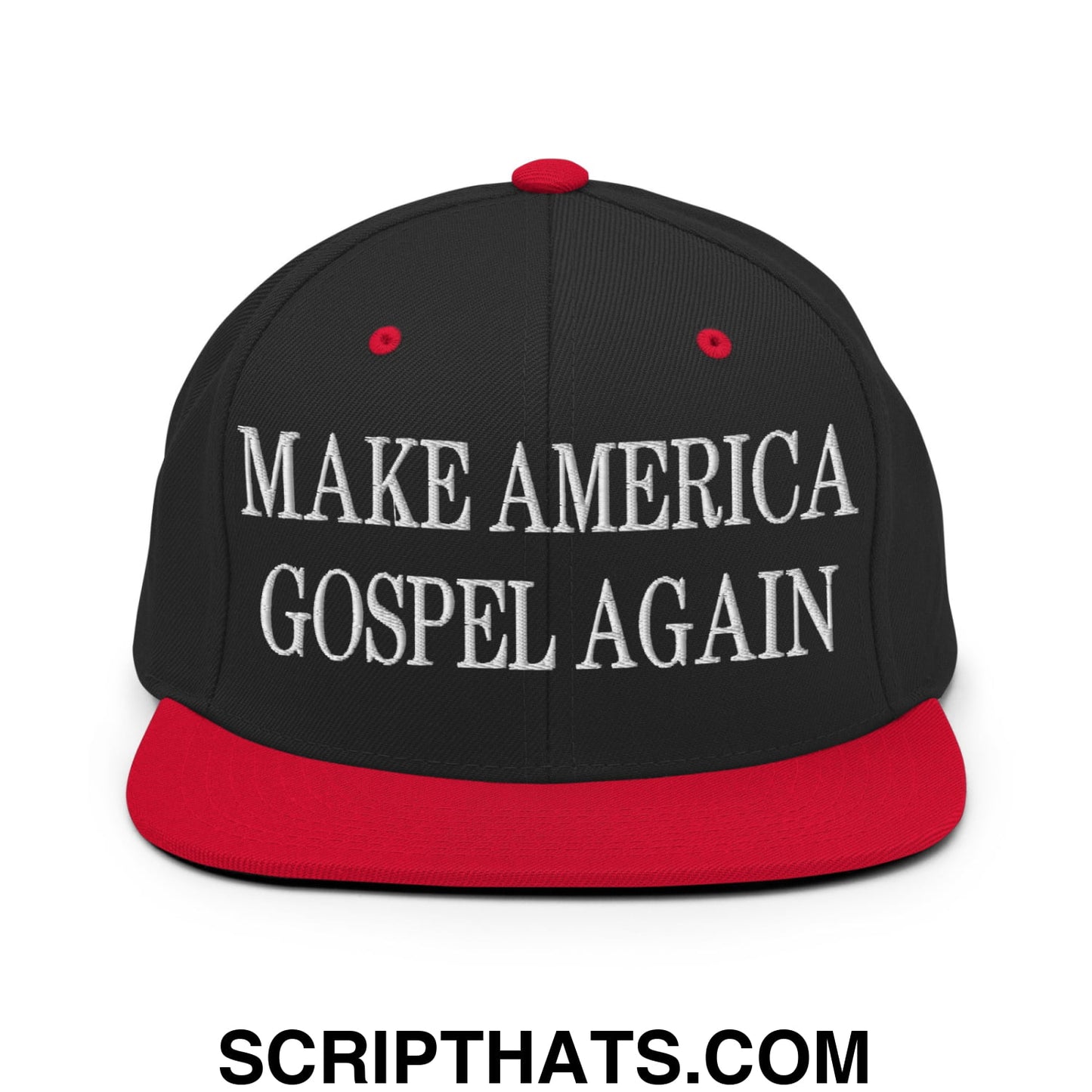 Make America Gospel Again Embroidered Flat Bill Brim Snapback Hat Black Red