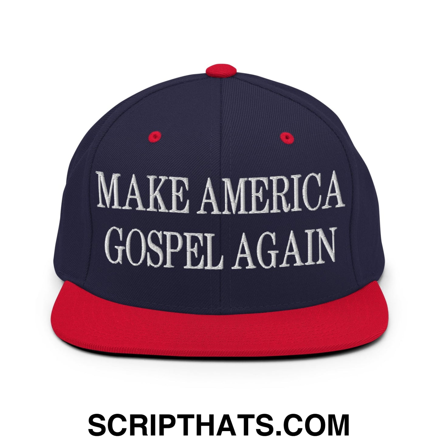 Make America Gospel Again Embroidered Flat Bill Brim Snapback Hat Navy Red