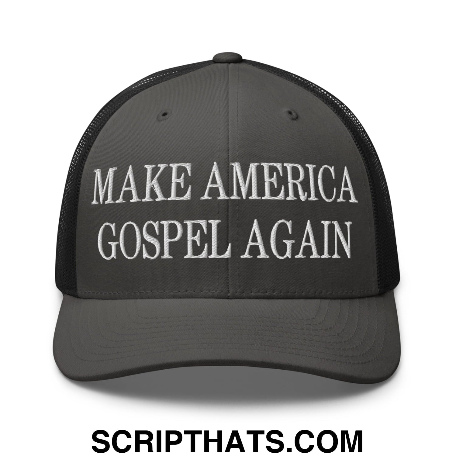 Make America Gospel Again Embroidered Mesh Trucker Hat Charcoal Black