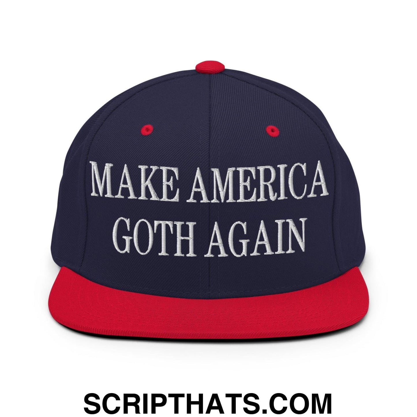 Make America Goth Again Embroidered Flat Bill Brim Snapback Hat Navy Red