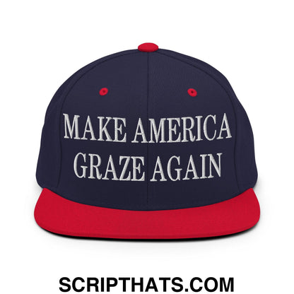 Make America Graze Again Embroidered Flat Bill Brim Snapback Hat Navy Red