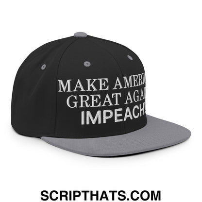 Make America Great Again MAGA Impeach! Embroidered Flat Bill Brim Snapback Hat Black Silver
