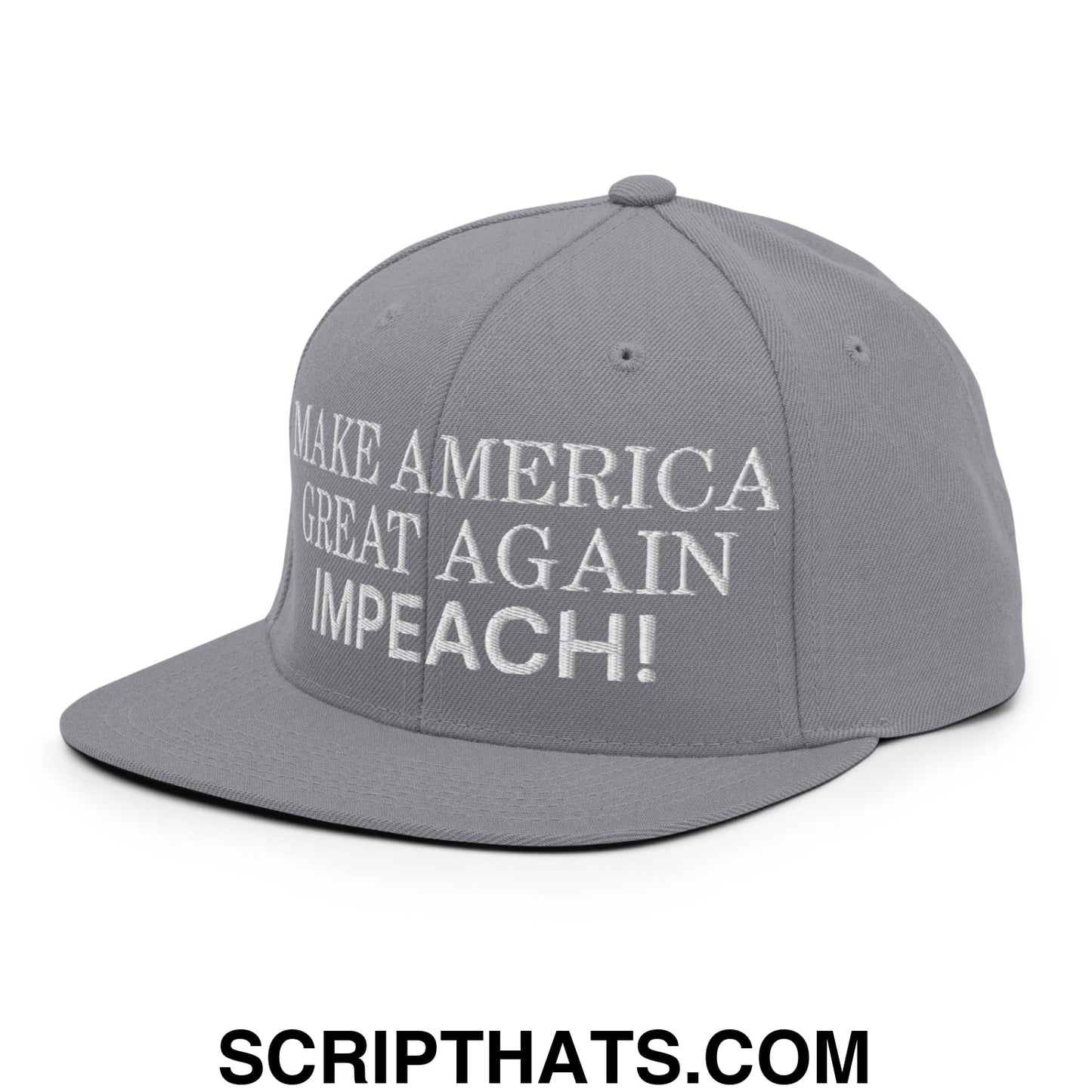 Make America Great Again MAGA Impeach! Embroidered Flat Bill Brim Snapback Hat Silver