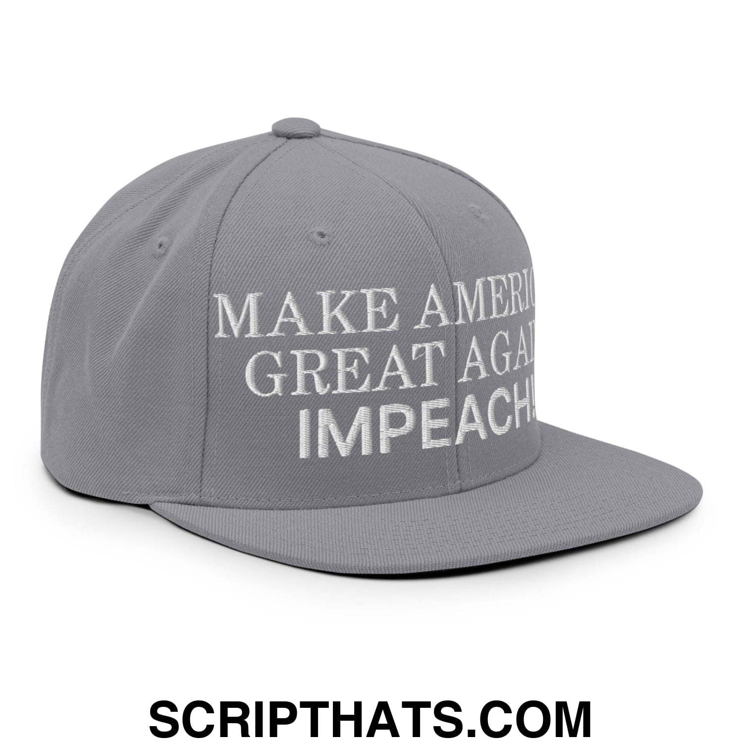 Make America Great Again MAGA Impeach! Embroidered Flat Bill Brim Snapback Hat Silver