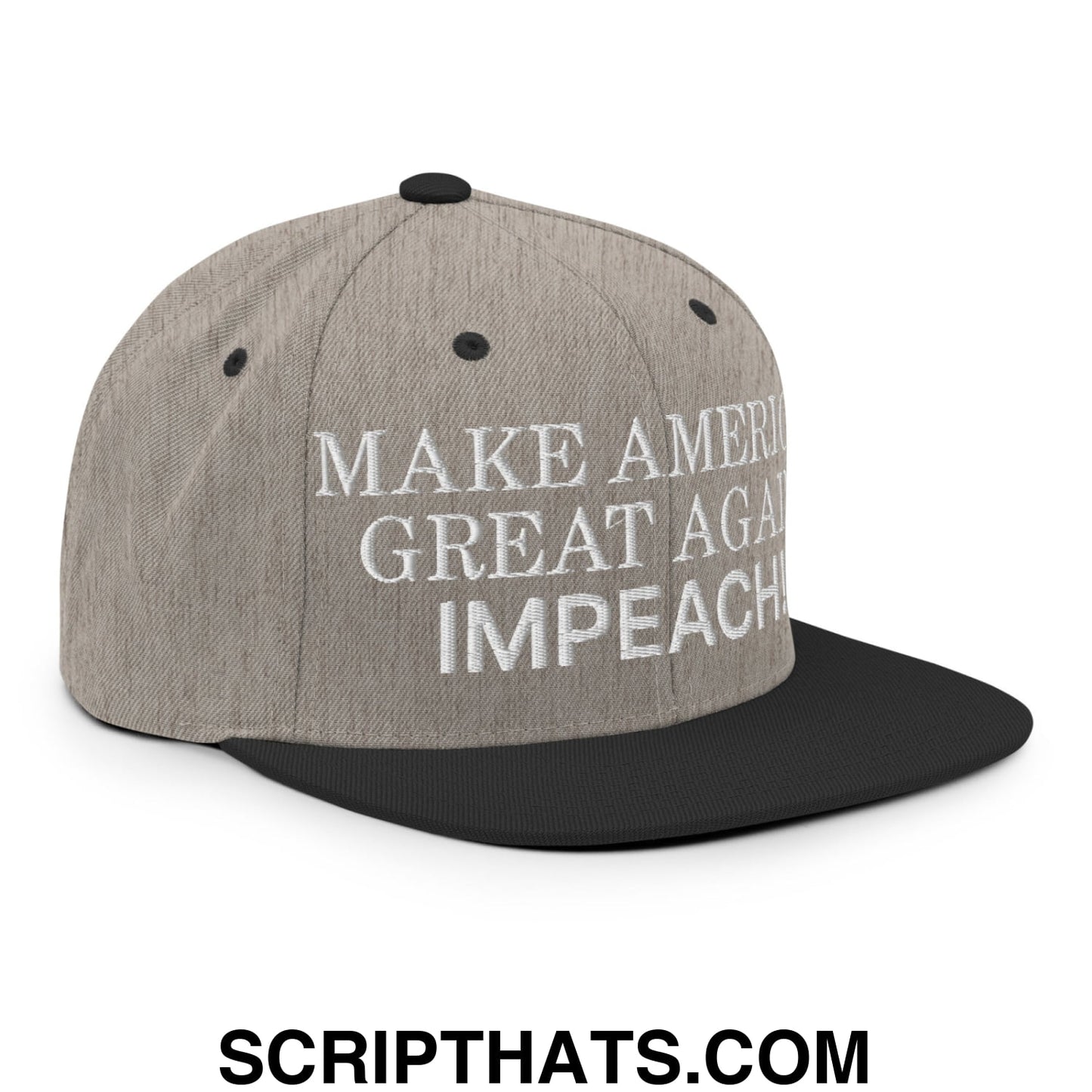Make America Great Again MAGA Impeach! Embroidered Flat Bill Brim Snapback Hat Heather Black