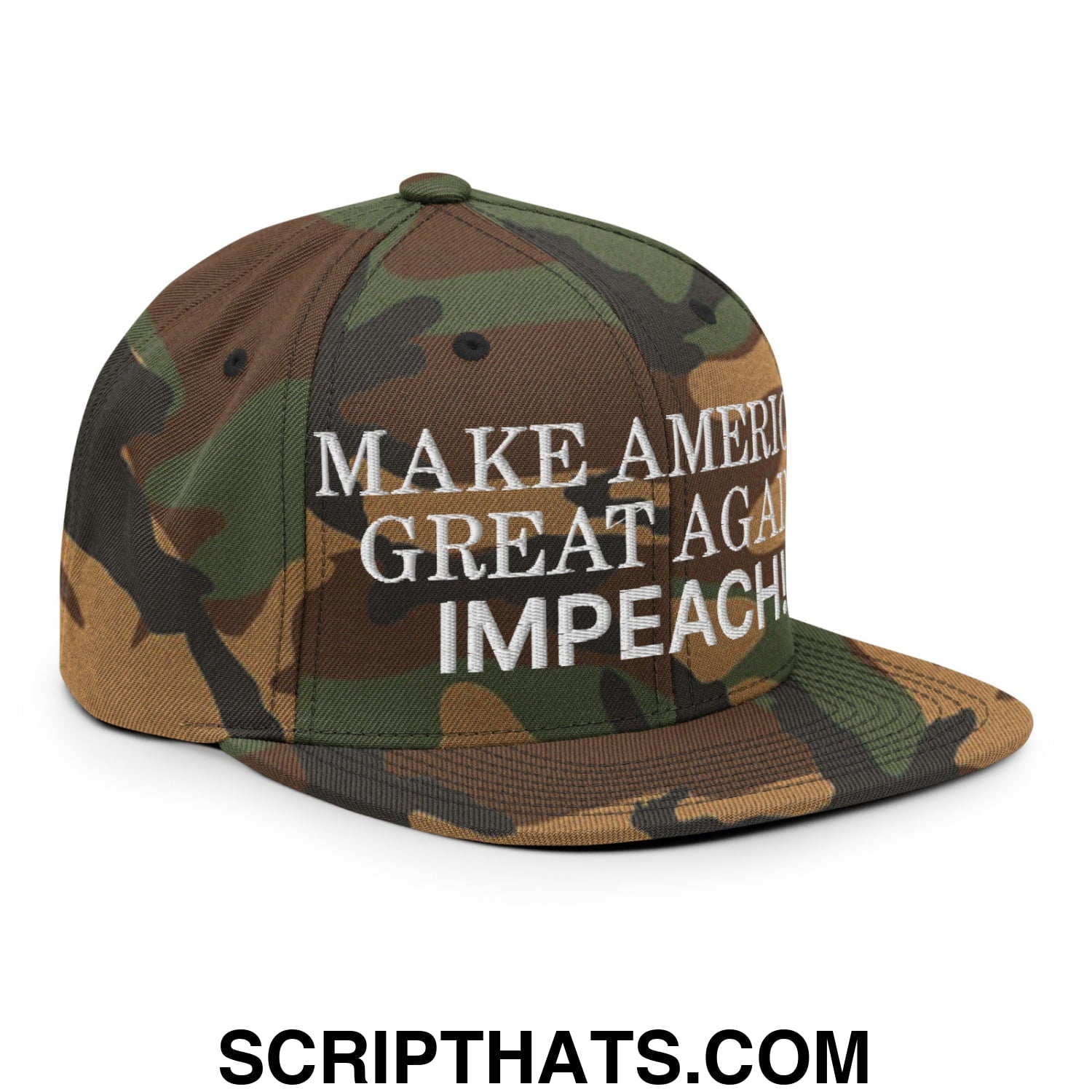 Make America Great Again MAGA Impeach! Embroidered Flat Bill Brim Snapback Hat Green Camo