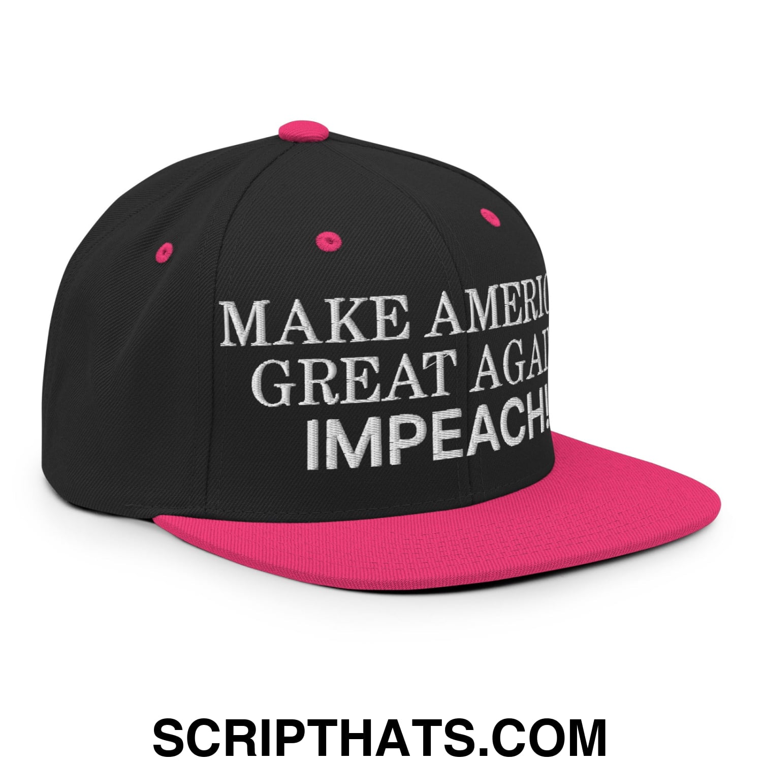 Make America Great Again MAGA Impeach! Embroidered Flat Bill Brim Snapback Hat Black Neon Pink