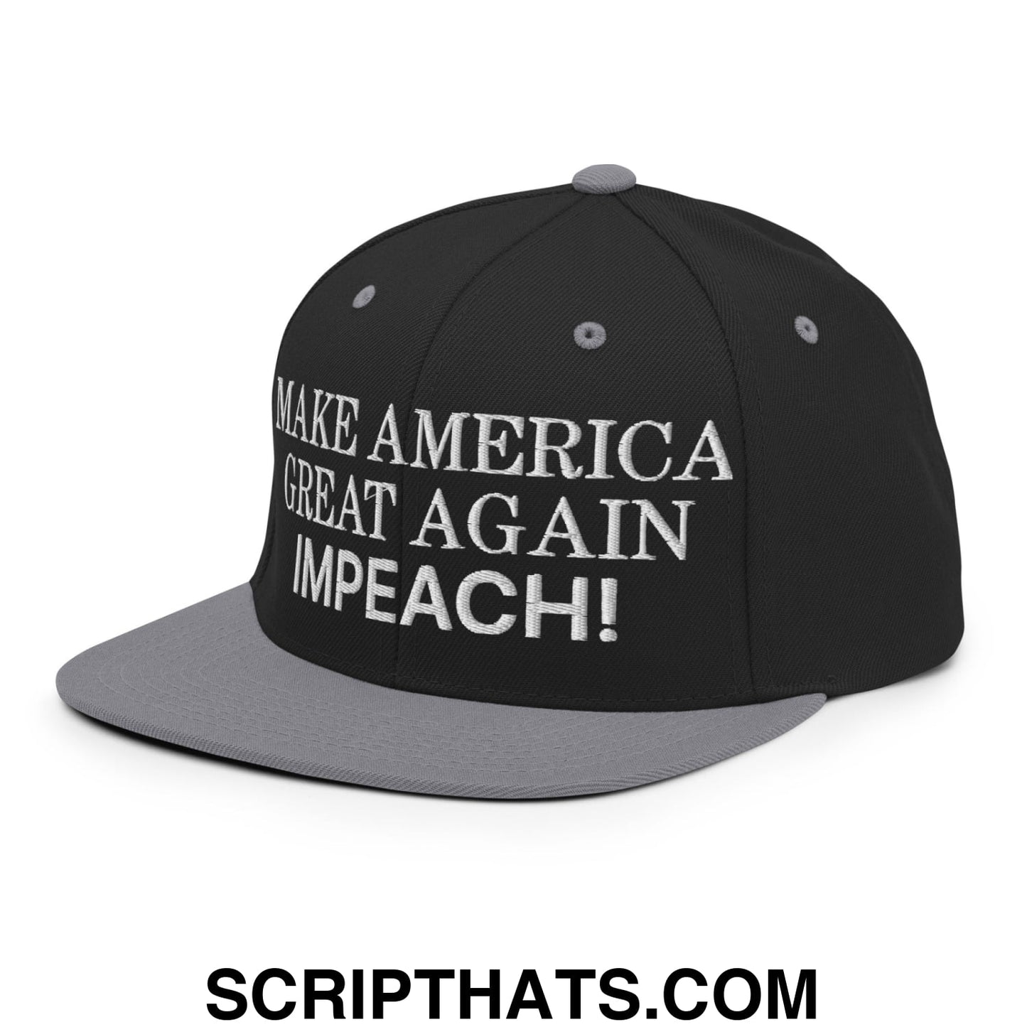Make America Great Again MAGA Impeach! Embroidered Flat Bill Brim Snapback Hat Black Silver