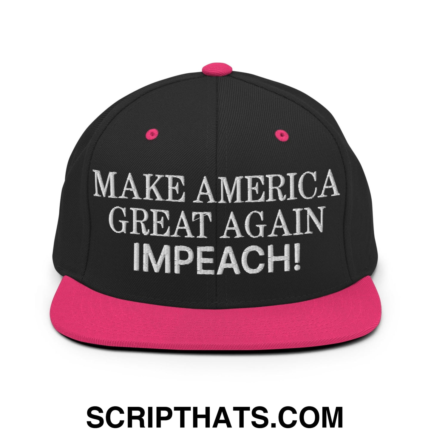 Make America Great Again MAGA Impeach! Embroidered Flat Bill Brim Snapback Hat Black Neon Pink