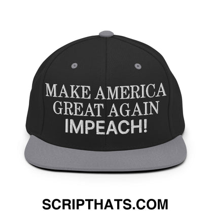 Make America Great Again MAGA Impeach! Embroidered Flat Bill Brim Snapback Hat Black Silver