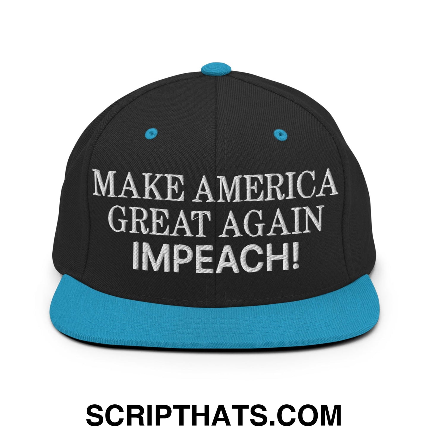 Make America Great Again MAGA Impeach! Embroidered Flat Bill Brim Snapback Hat Black Teal